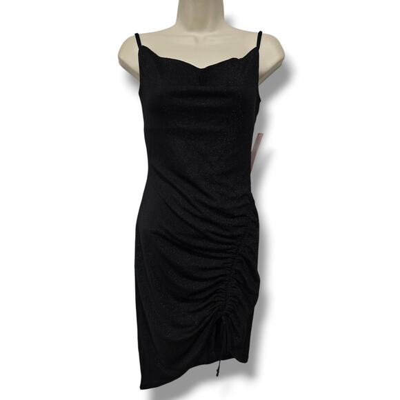 Inspired Hearts Women’s Metallic Black Strapless Ruched Dress Medium NWT - Picture 1 of 9